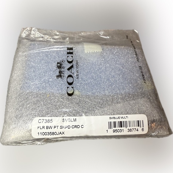 đź’™COACHđź’™Blue Multi Flower Bow Print Shaped Card Case/NWT - Picture 7 of 8